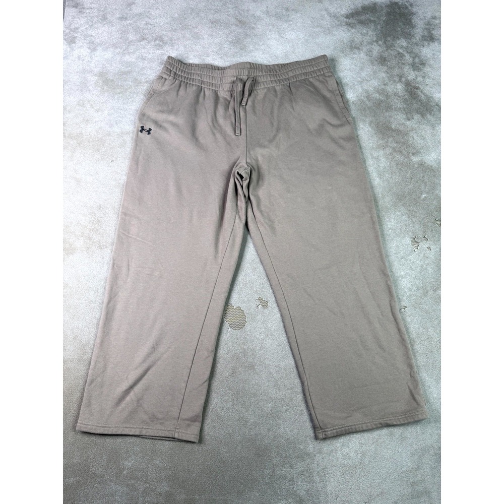 Under Armour Sweatpants Men 2XL Beige Fleece Lined Cotton Open Bottom Drawstring